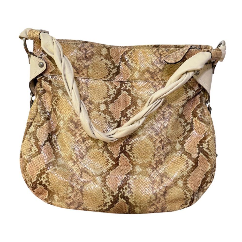 Leather Snakeskin Style Cavalcanti Hobo Handbag w Braided Handle Large 17”x14”